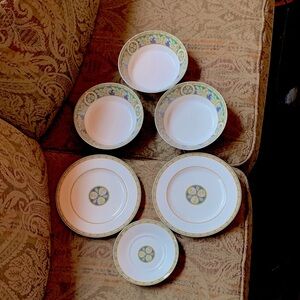 Vintage Noritake Impromptu Dinnerware Set White Green and Gold Accents